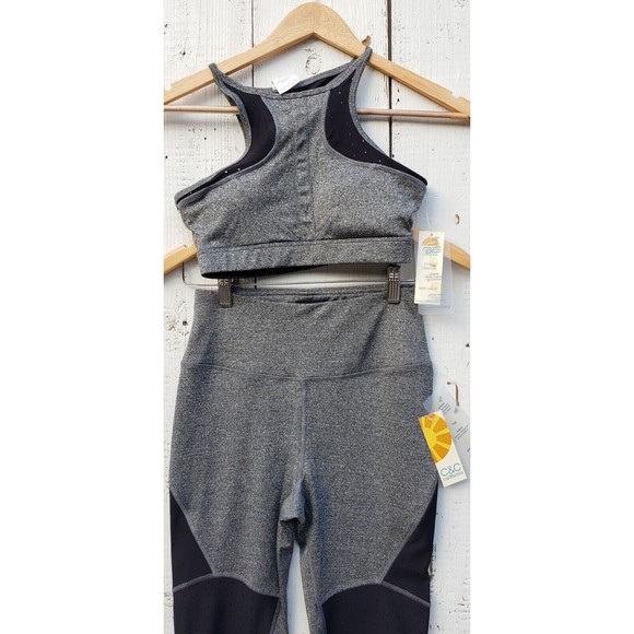 C&C California Grey and Black Athletic Sports Bra Legging Set Sz S NEW - Picture 2 of 14